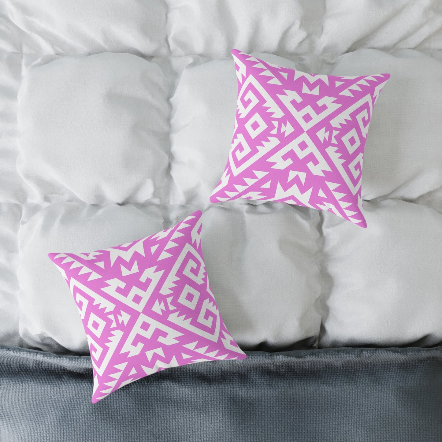 Pink White Boho Geometric Aztec Pattern Pillow | Square Pillow