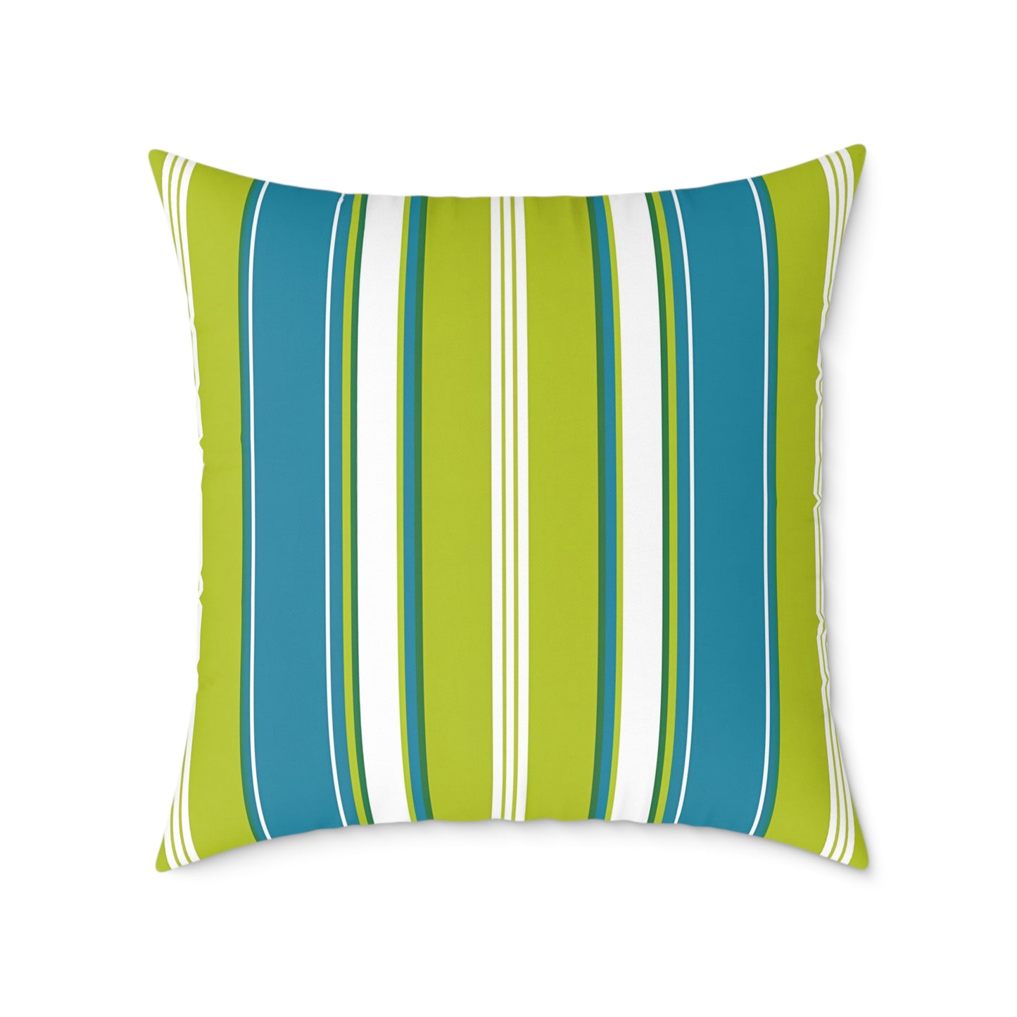 Cerulean Blue Lime Green White Stripe Throw Pillow | Square Poly Canvas Coastal