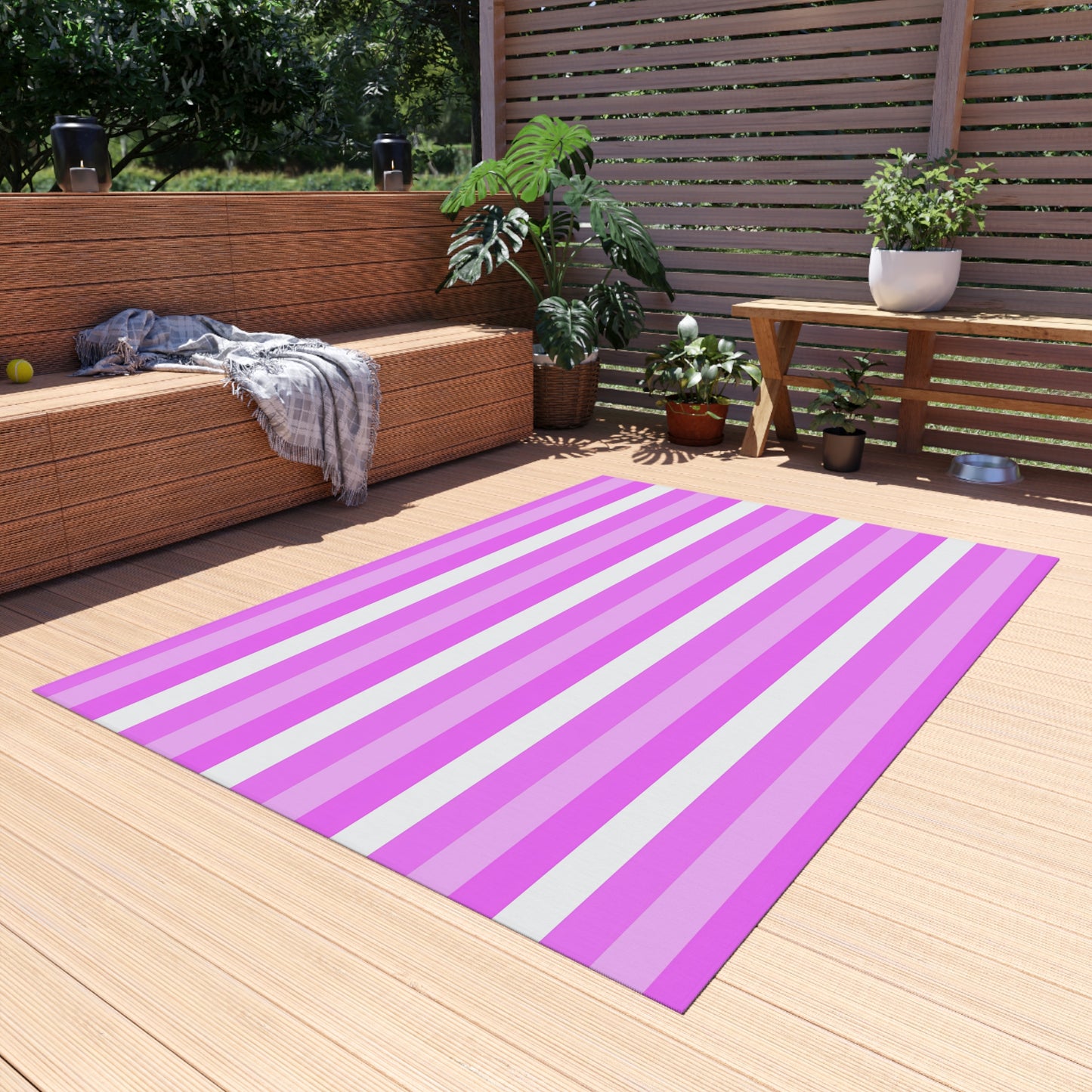 Pink and White Stripes Outdoor/Indoor Rug | Patio Mat, Poolside Striped Rug