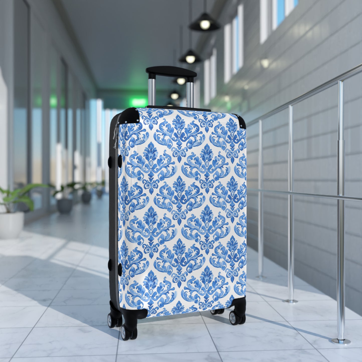 Elegant Blue Damask Suitcase, Travel Luggage for Stylish Adventurers, Perfect for Vacations, Gifts, and Getaways, Elegant Luggage