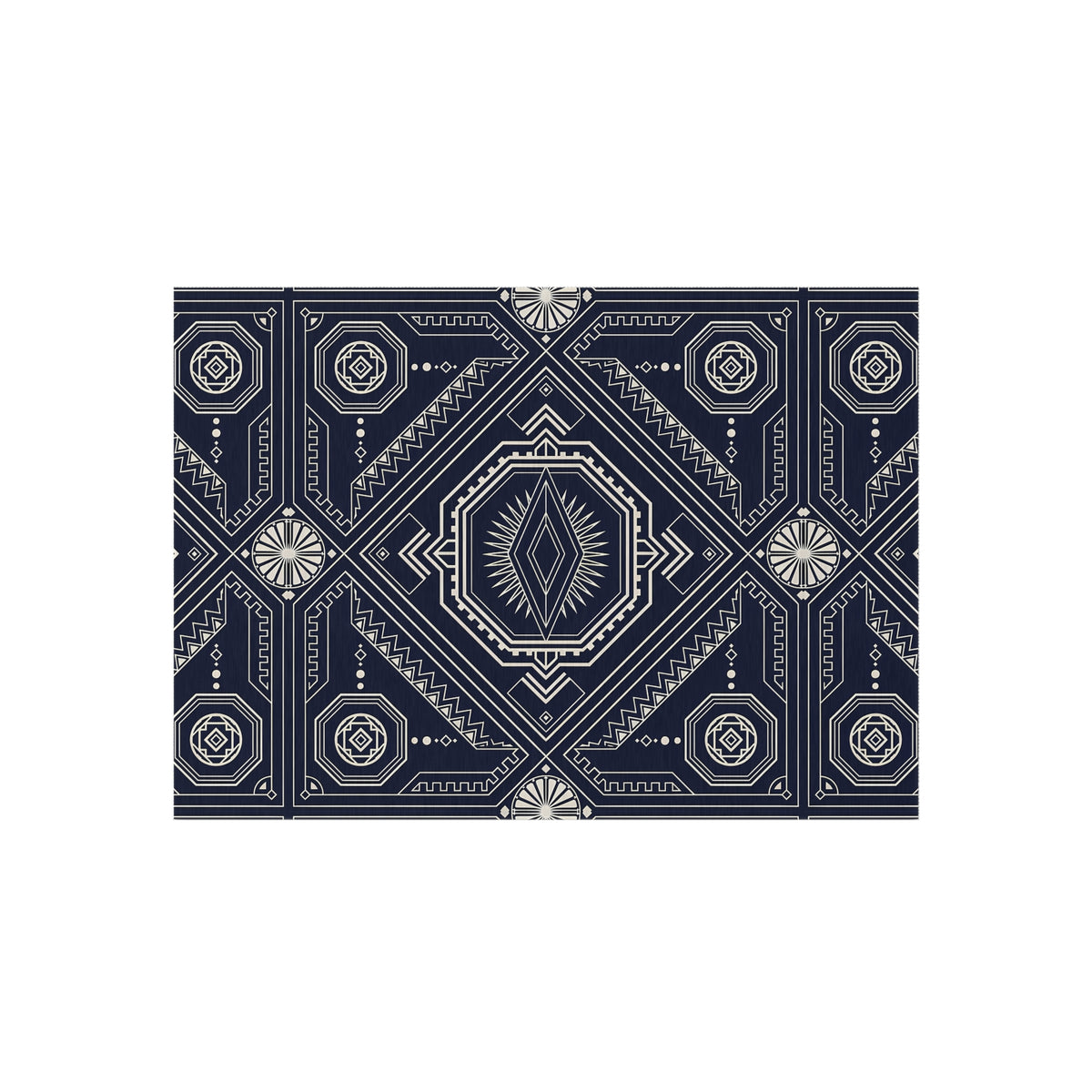 Navy Geometric Medallion Outdoor Rug | Tribal Diamond Pattern
