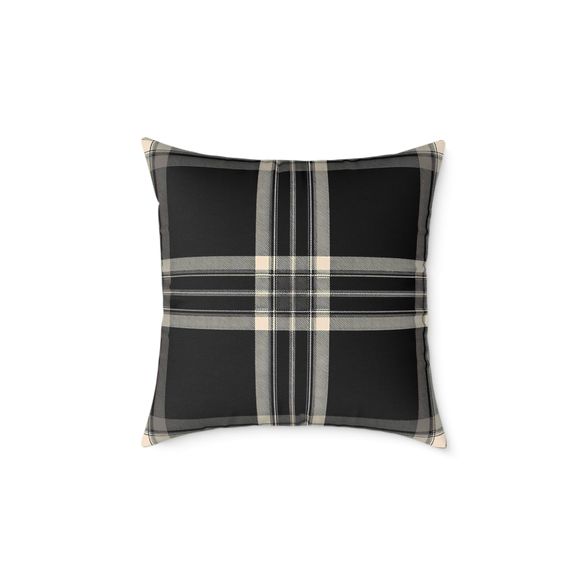 Black Gray Beige Plaid Square Poly Canvas Pillow | Buffalo Check Throw Pillow