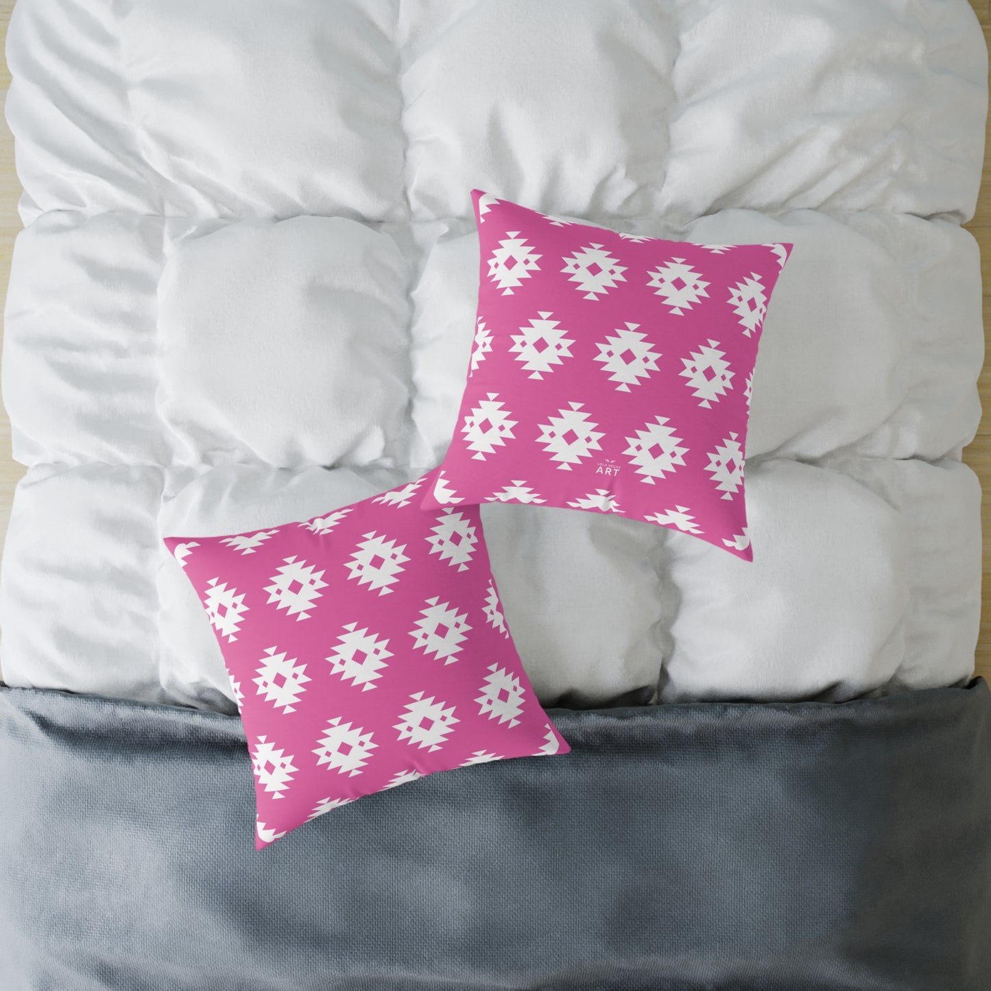 Pink White Boho Aztec Diamond Pattern Pillow | Square Throw Pillow