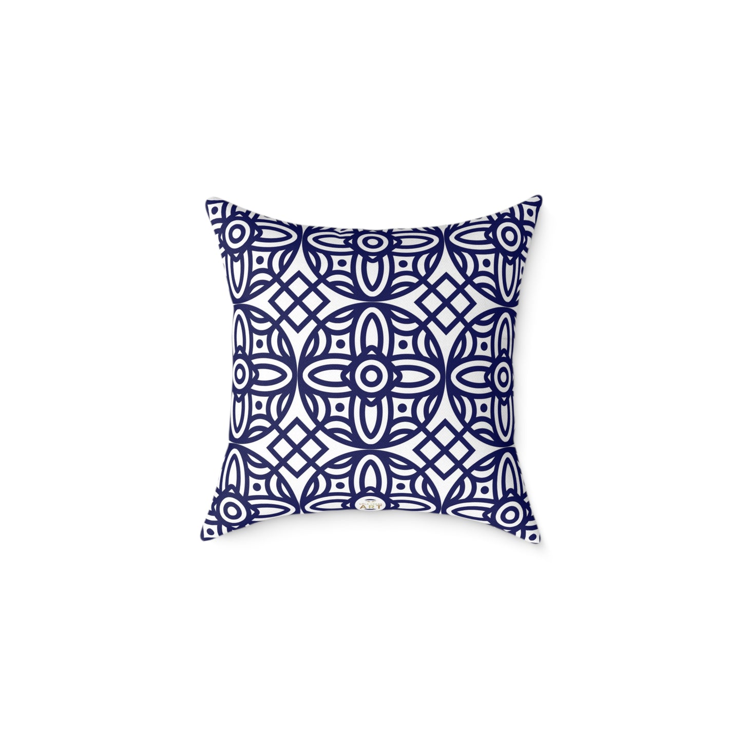 Navy Geometric Pattern Square Pillow | Blue Moroccan Motif, Boho Accent Cushion, Home Decor, Gift for Housewarming, Modern Interior Style