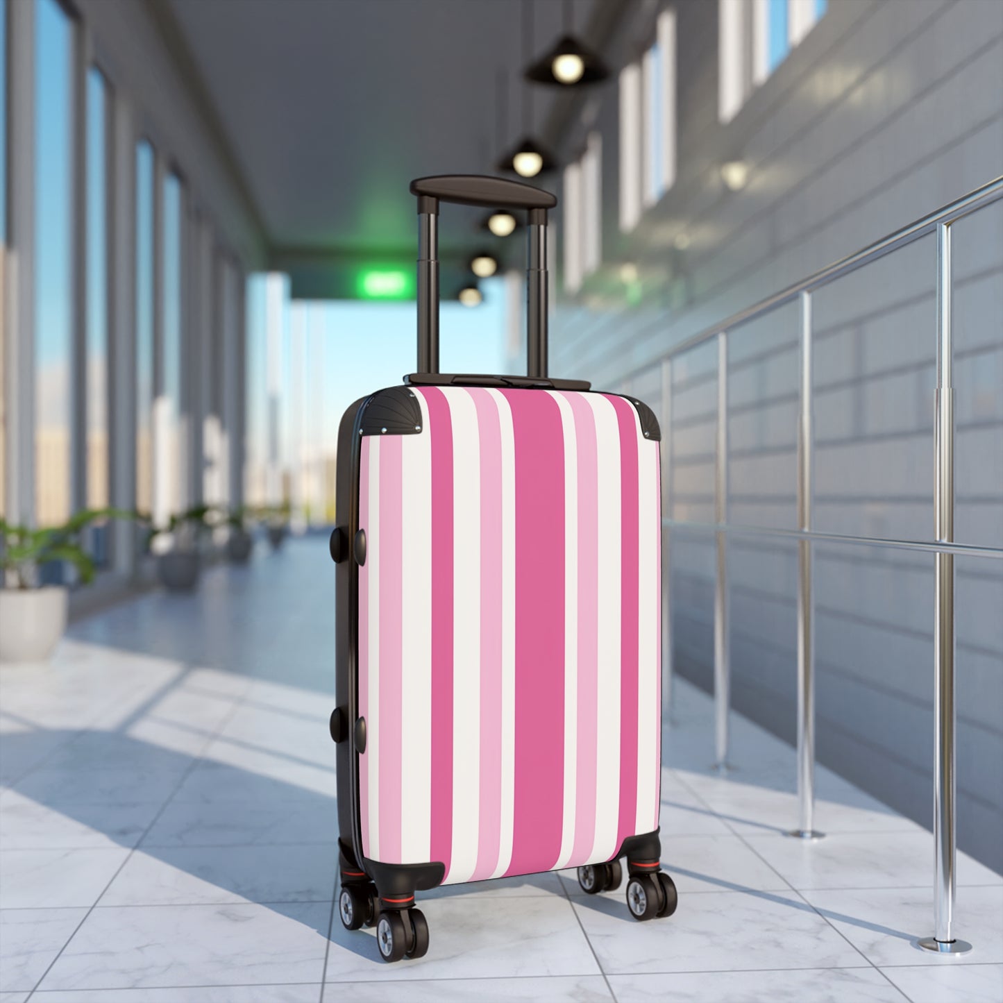 Pink Striped Suitcase | Hard Shell Luggage