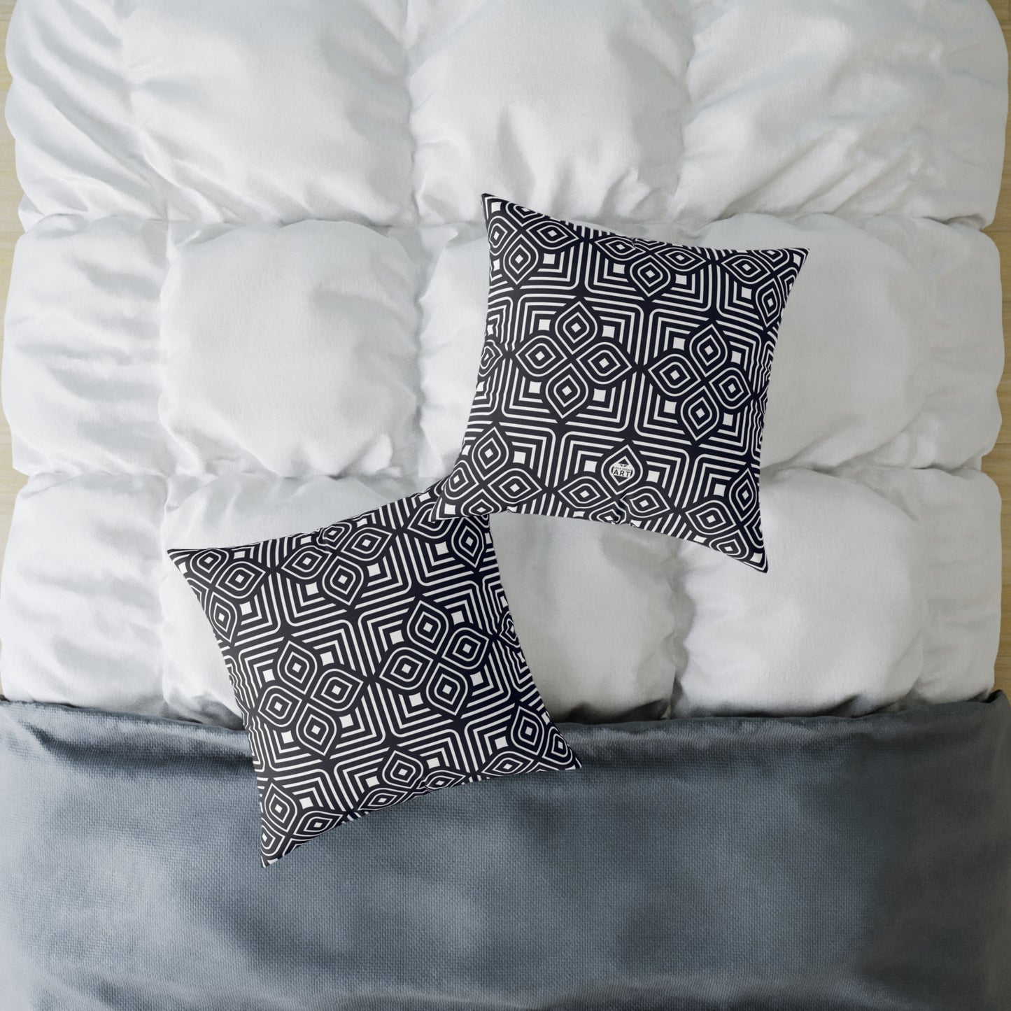 Geometric Moroccan Tile Square Pillow | Navy Canvas Throw Pillow
