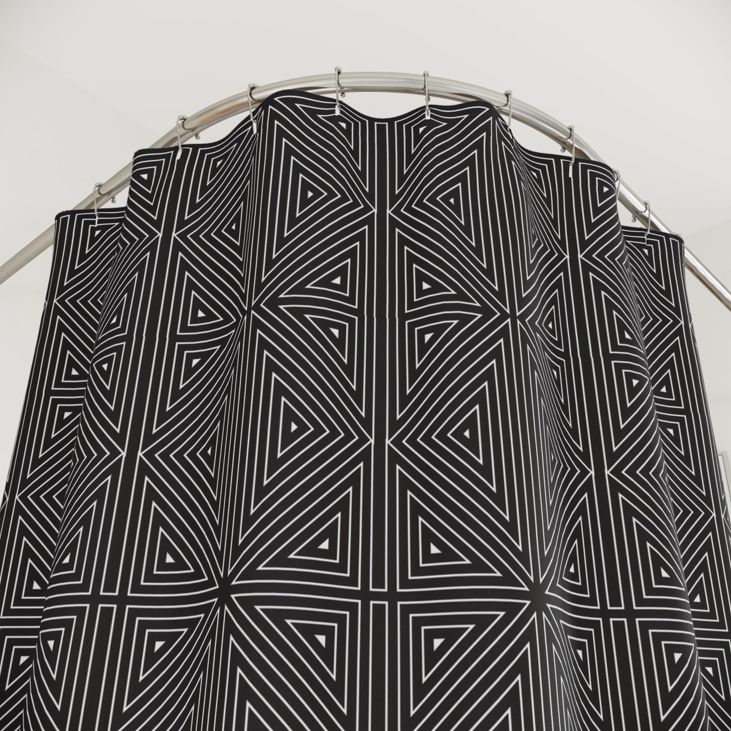 Geometric Triangle Pattern Shower Curtain | Black White Optical Bath