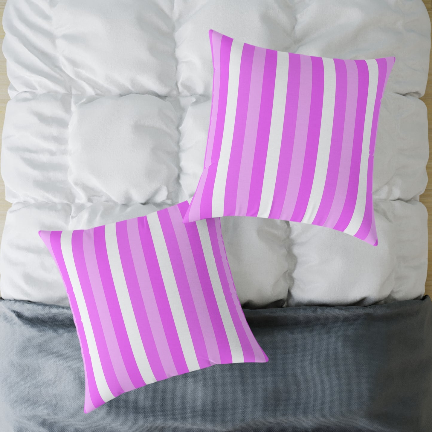 Pink White Stripe Pattern Square Pillow | Poly Canvas Pillow