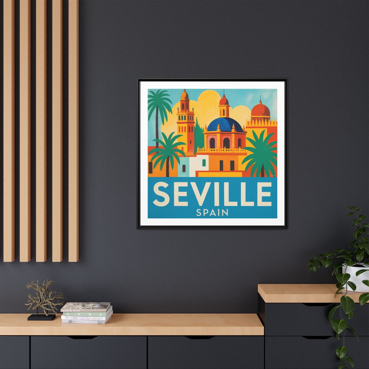 Seville Spain Vintage Travel Look Matte Canvas Wall Art Framed