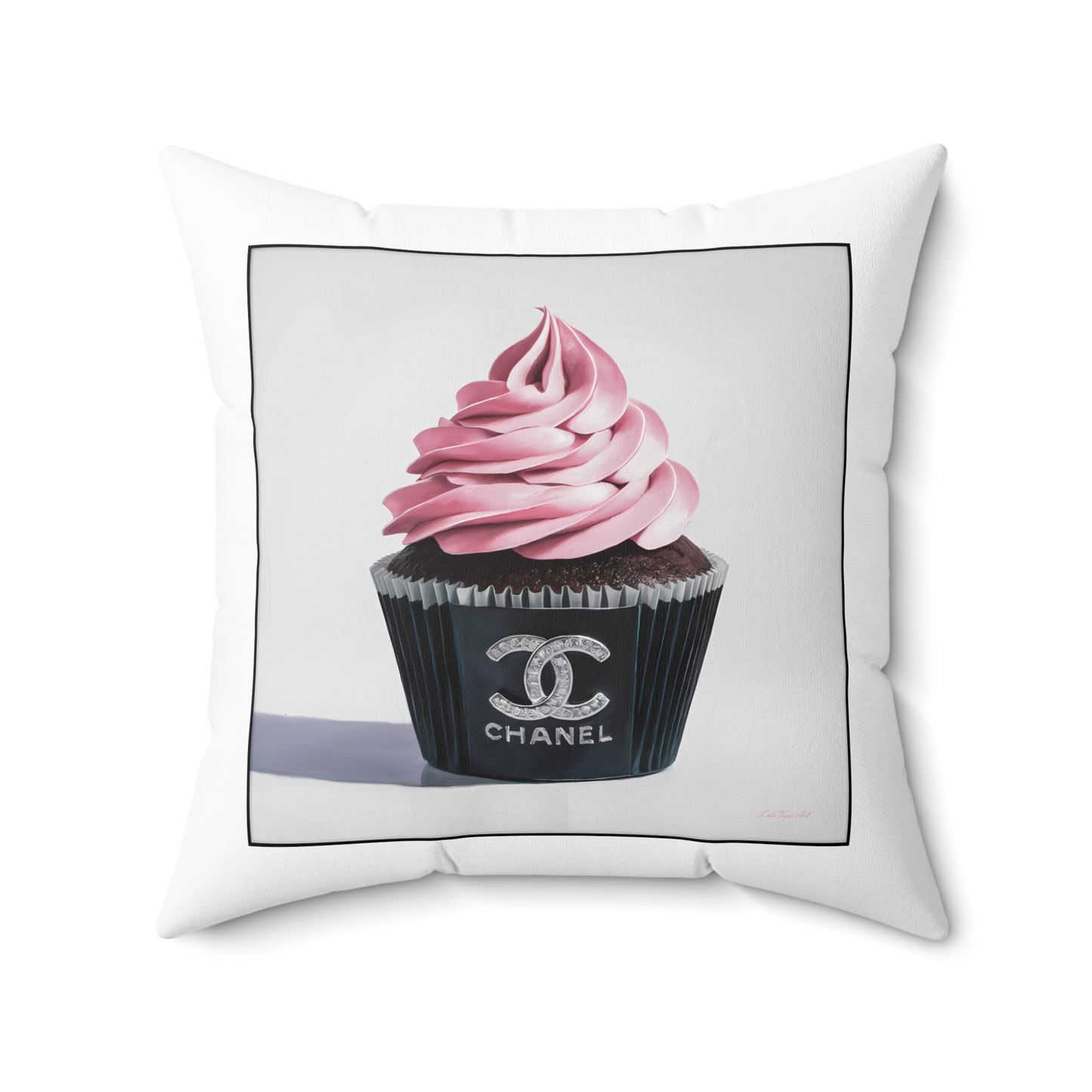 Fashionista Chanel Cupcake Square Pillow, Glam Girl Decor, Pink Frosting Cushion, Chocolate Pillow Case, Home Decor Gift