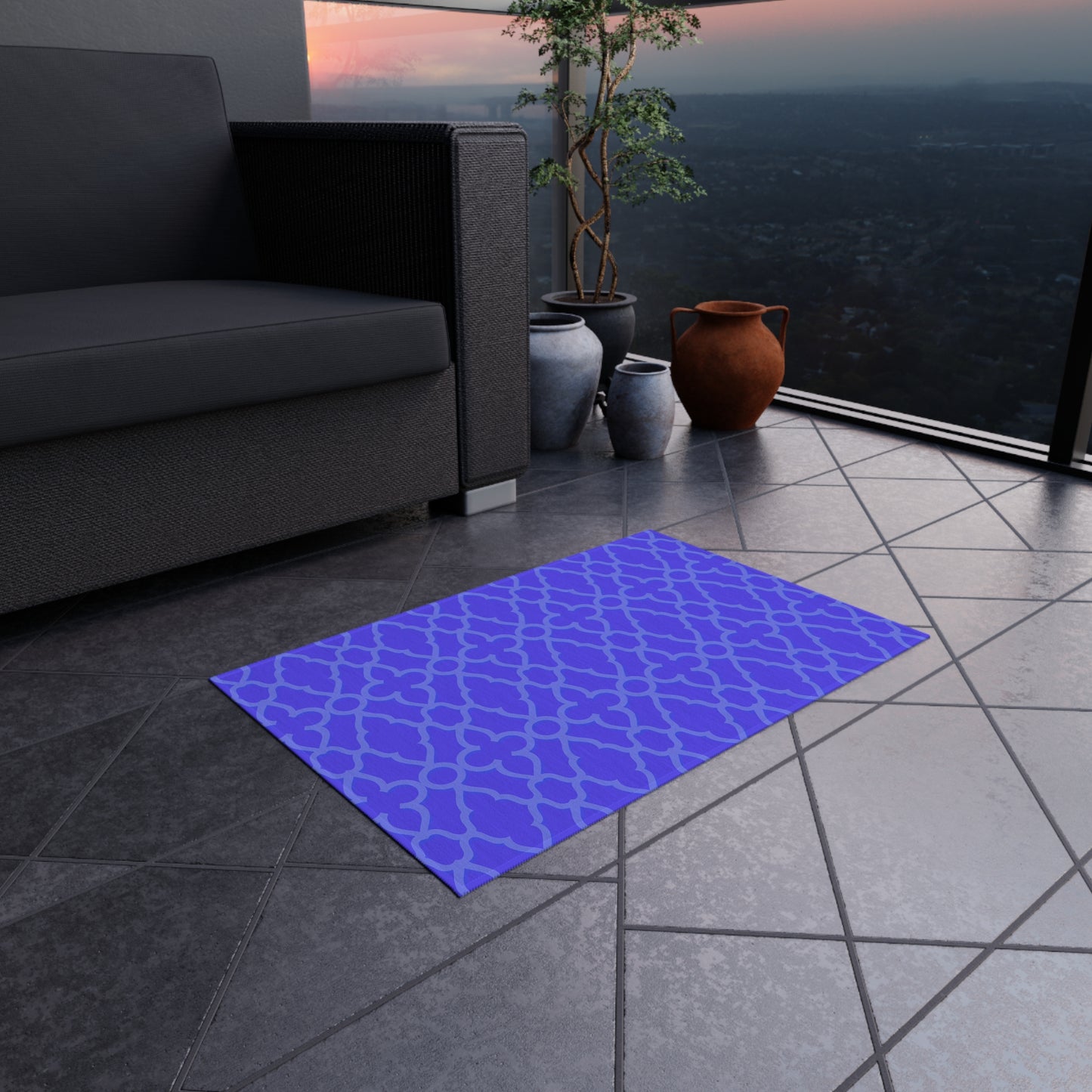 Purple Trellis Pattern Outdoor/Indoor Rug | Geometric Patio Mat