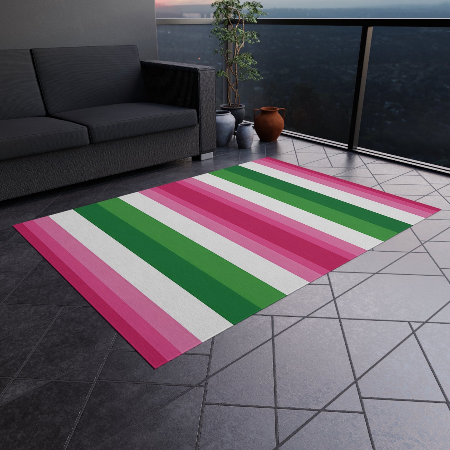 Pink Green Stripe Outdoor/IndoorRug | Striped Patio Mat
