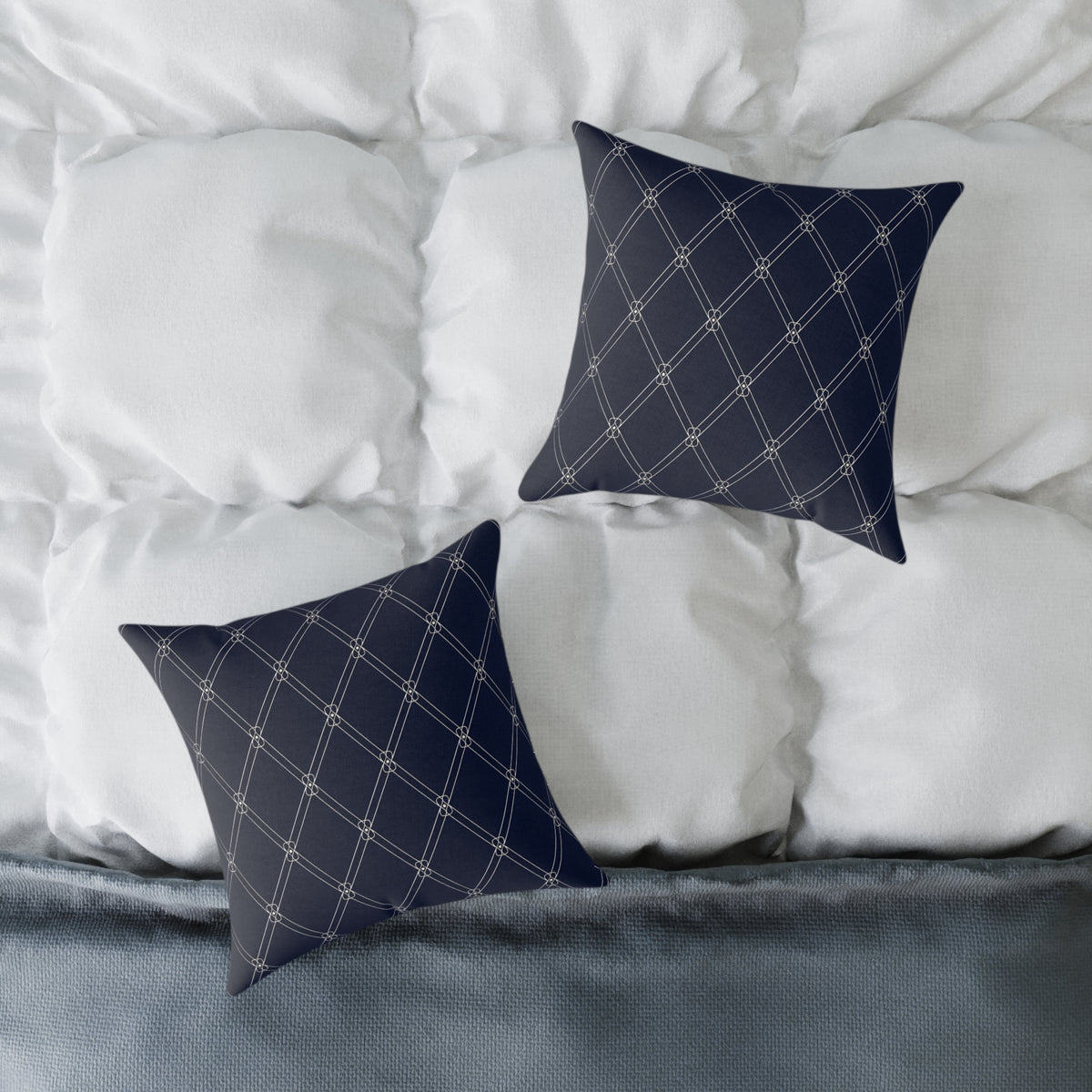 Navy  White Diamond Lattice Pattern Pillow | Square Poly Canvas Pillow
