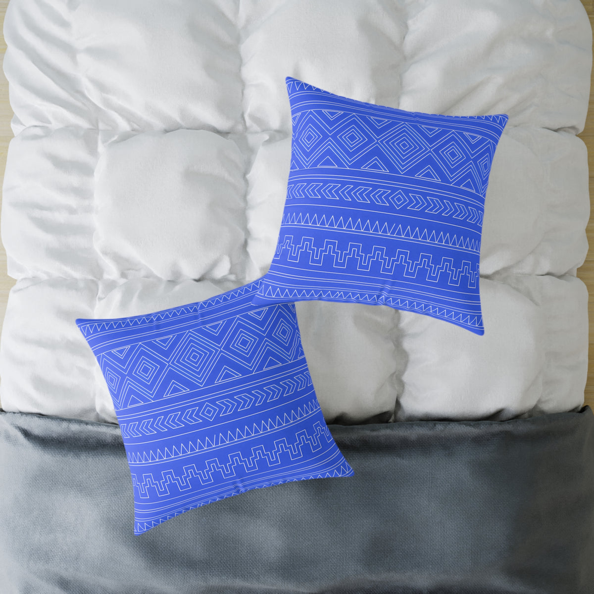 Blue Aztec Pattern Square Pillow | Geometric Tribal Throw Pillow
