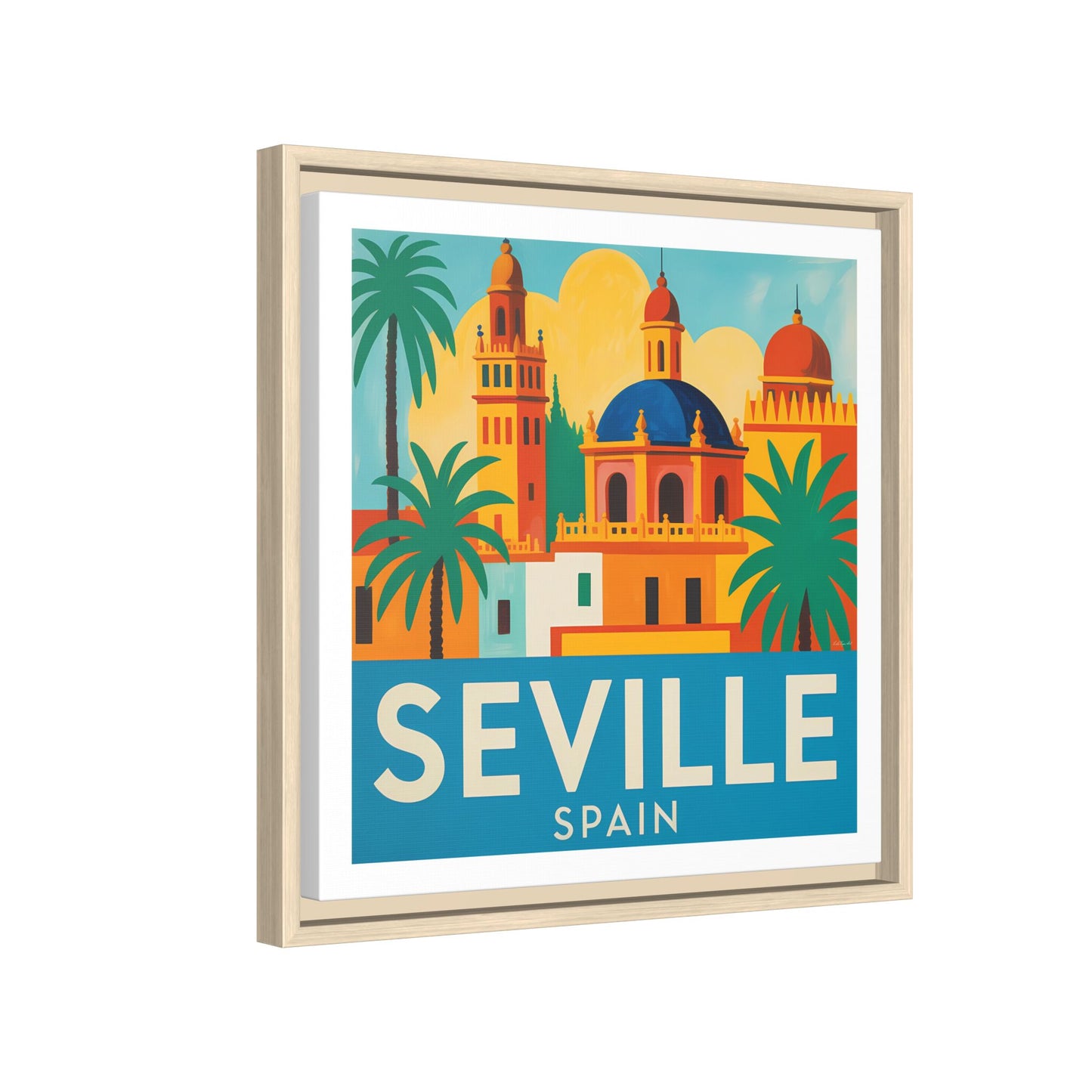 Seville Spain Vintage Travel Look Matte Canvas Wall Art Framed