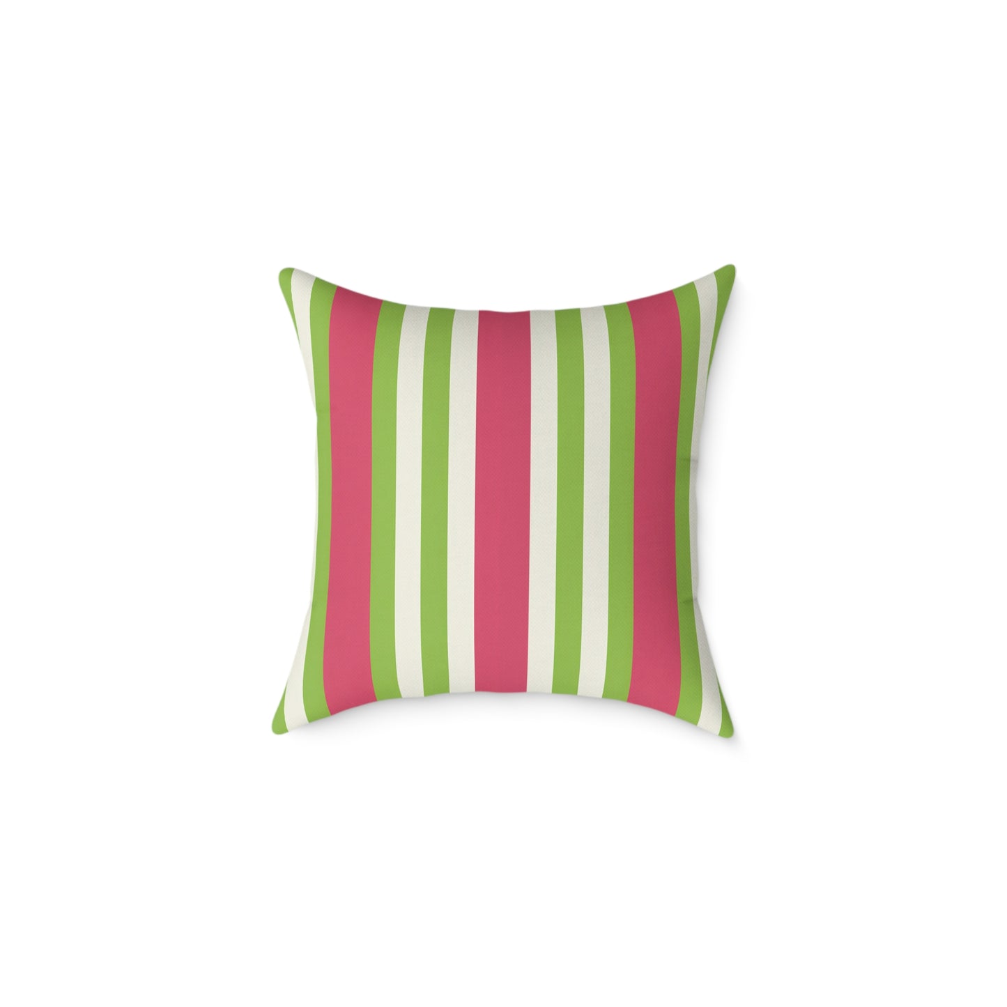 Watermelon Pink Green Vertical Stripe Pillow | Square Poly Canvas Pillow