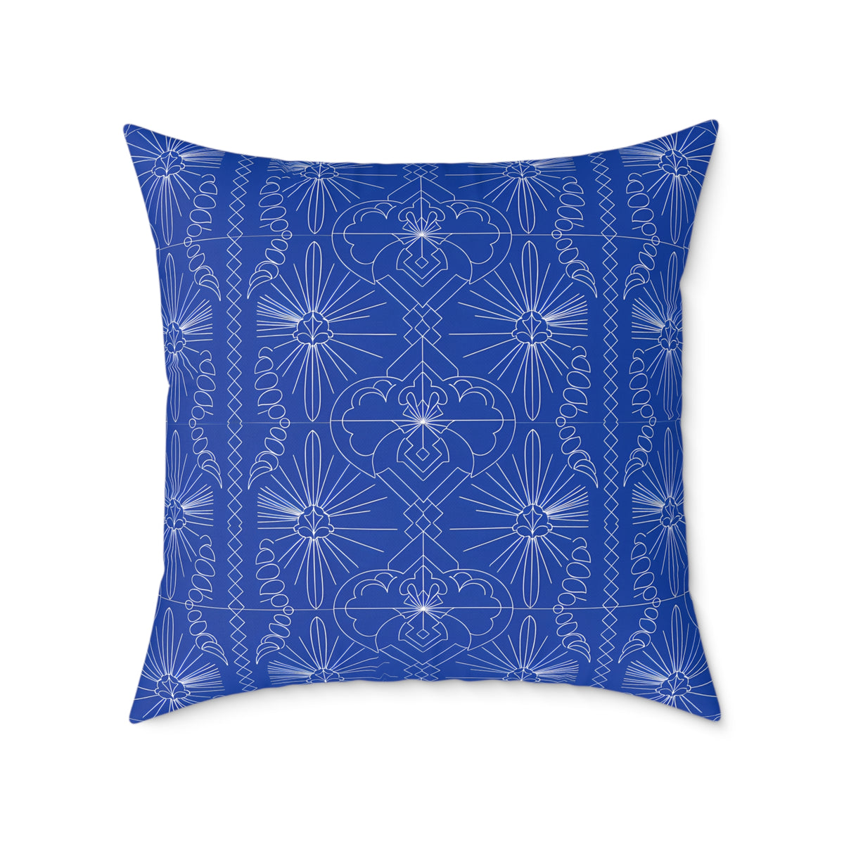 Geometric Starburst Pattern Square Pillow | Blue White Decorative Throw Pillow