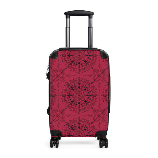 Burgundy Mandala Pattern Suitcase | Floral Travel Luggage