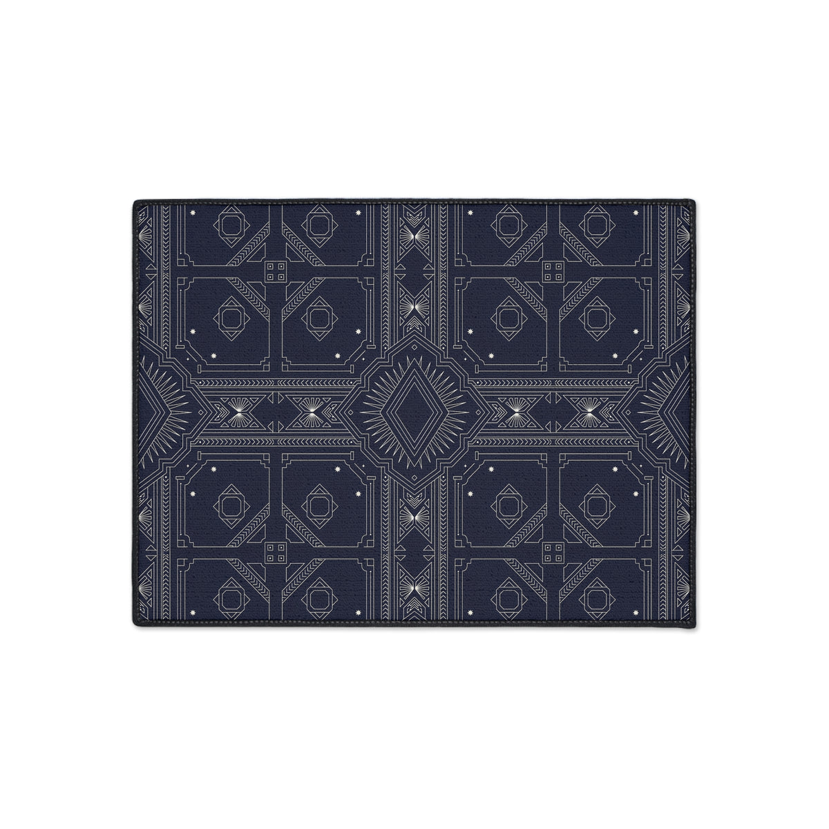Navy White Geometric Indoor/Outdoor Floor Mat — Durable Non-Slip Rug