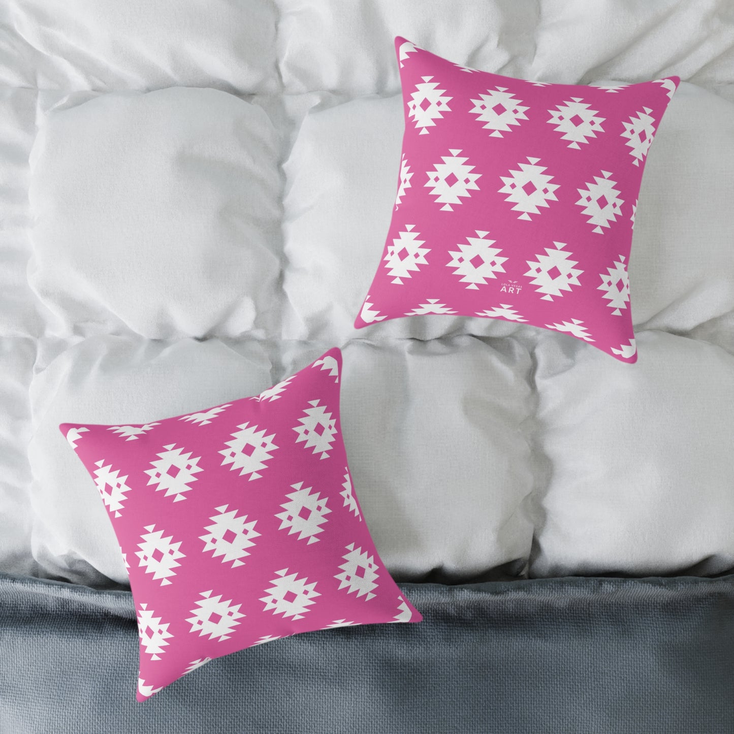 Pink White Boho Aztec Diamond Pattern Pillow | Square Throw Pillow