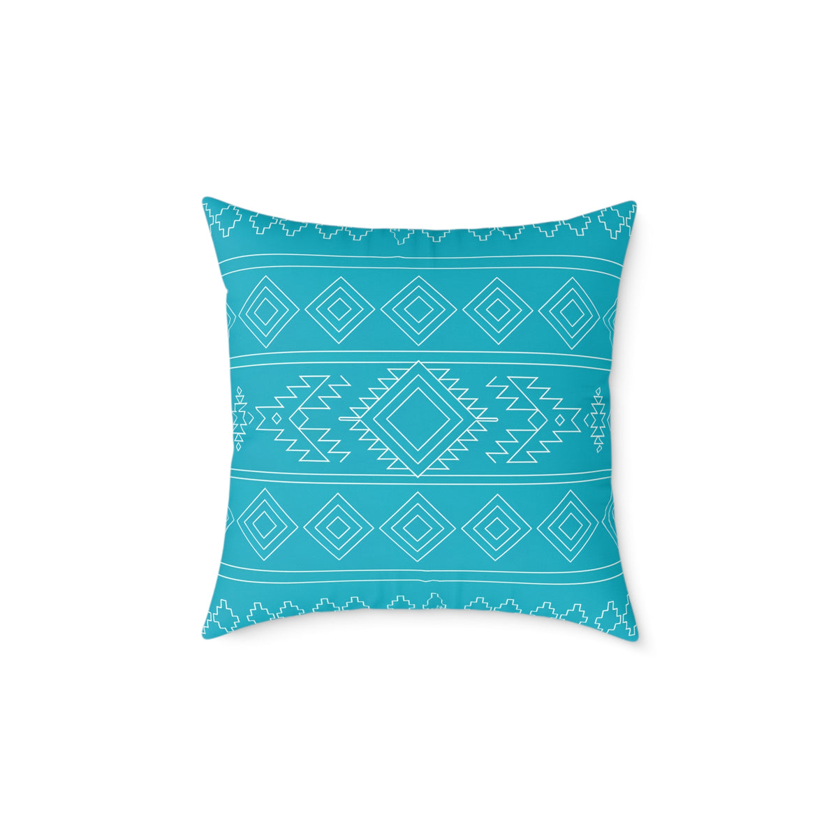 Aztec Diamond Pattern Square Poly Canvas Pillow | Turquoise Geometric Throw Pillow