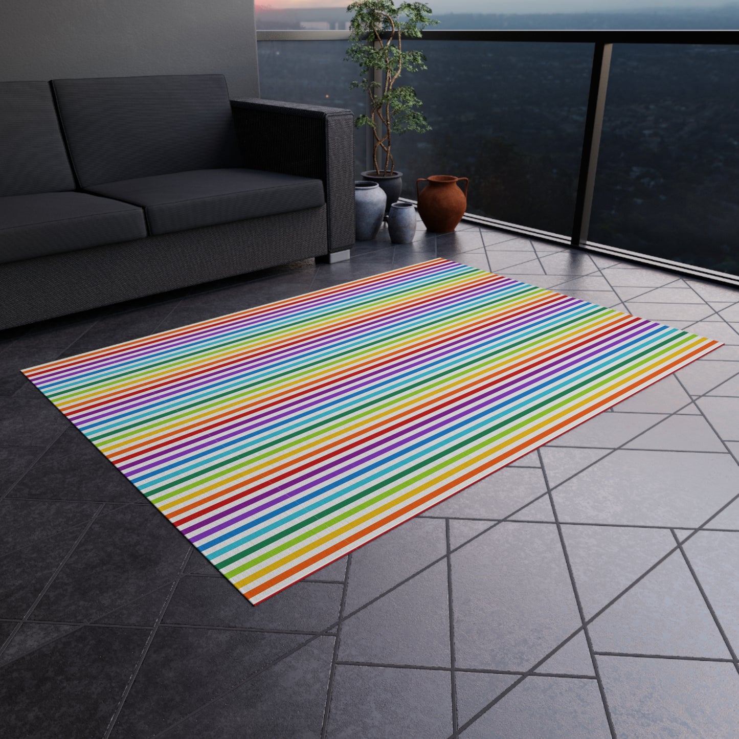 Rainbow Gay Pride Stripe Outdoor/Indoor Rug | Colorful Striped Patio Mat