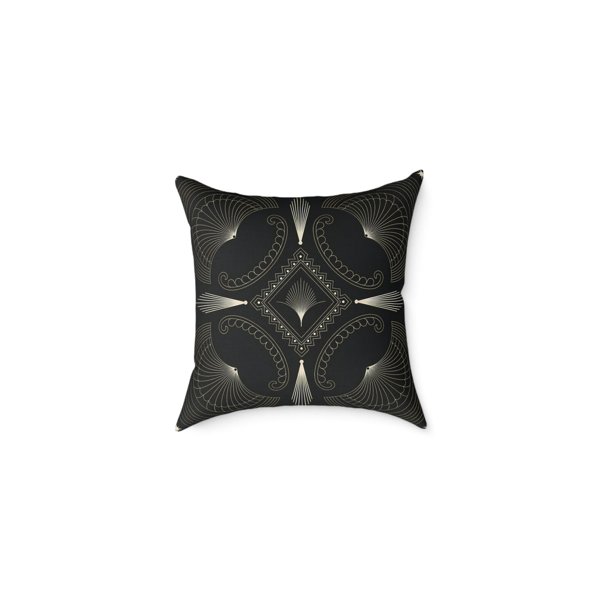 Art Deco Black Cream Geometric Pattern Square Pillow | Decorative Throw Pillow
