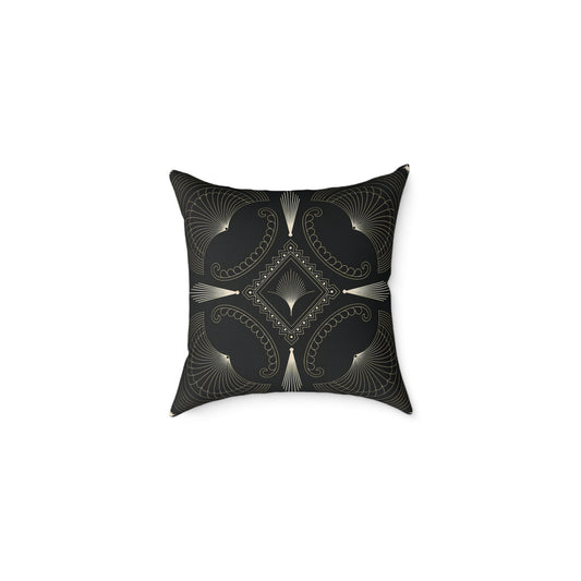 Art Deco Black Cream Geometric Pattern Square Pillow | Decorative Throw Pillow