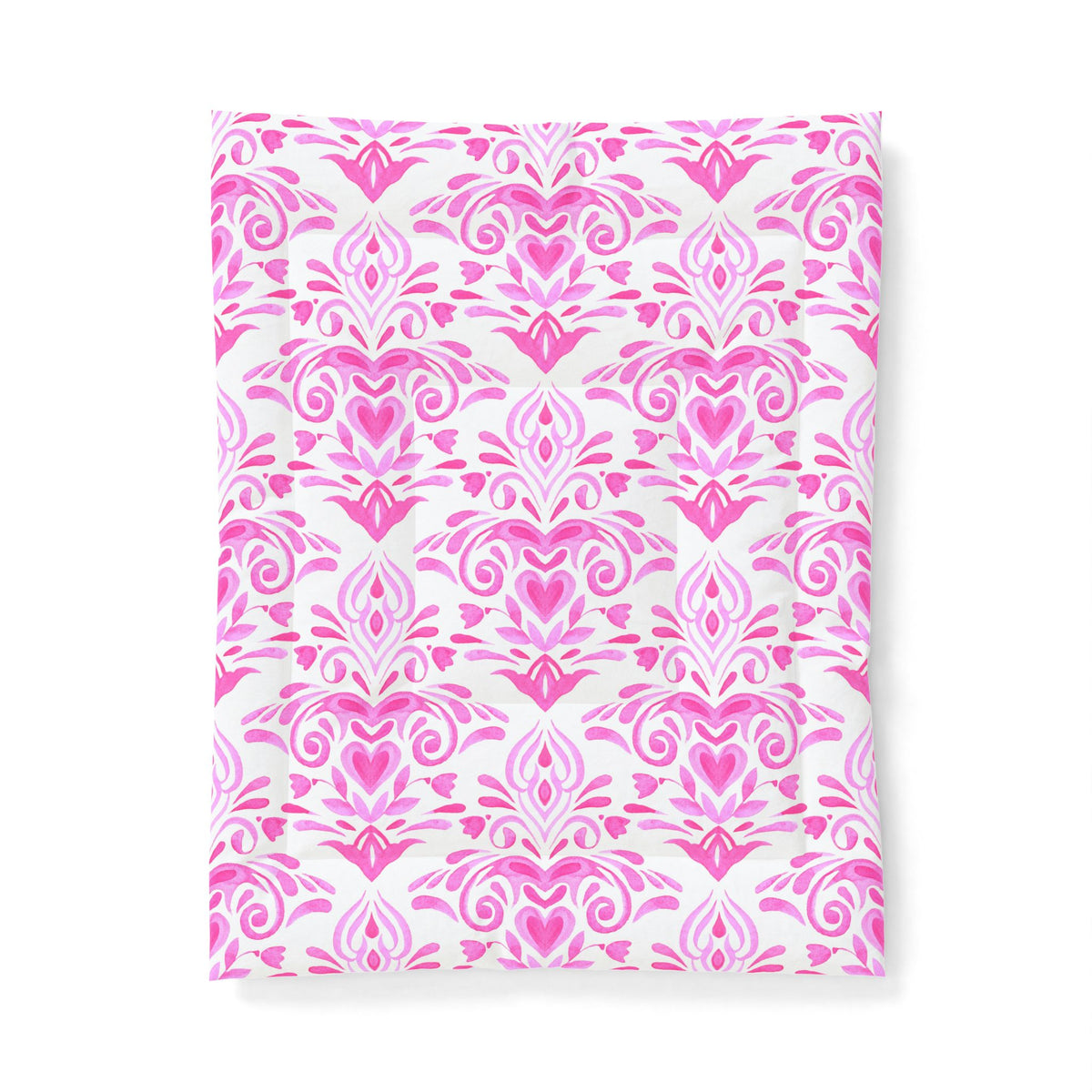 Pink Damask Pattern Cotton Comforter | Floral Heart Motif, Boho Bedroom