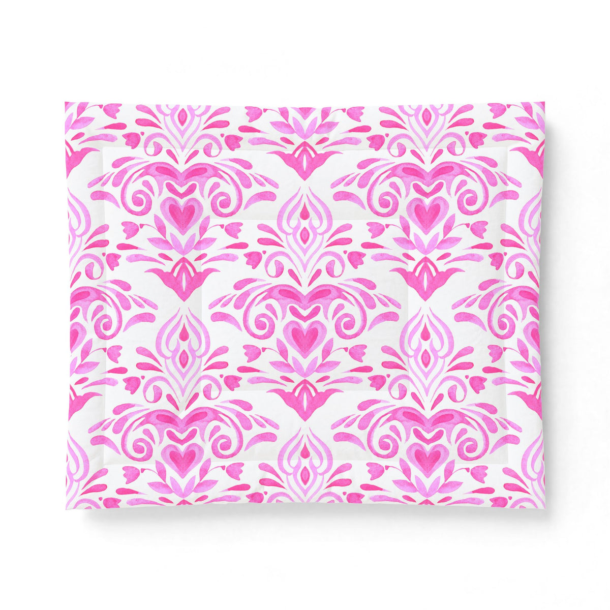 Pink Damask Pattern Cotton Comforter | Floral Heart Motif, Boho Bedroom