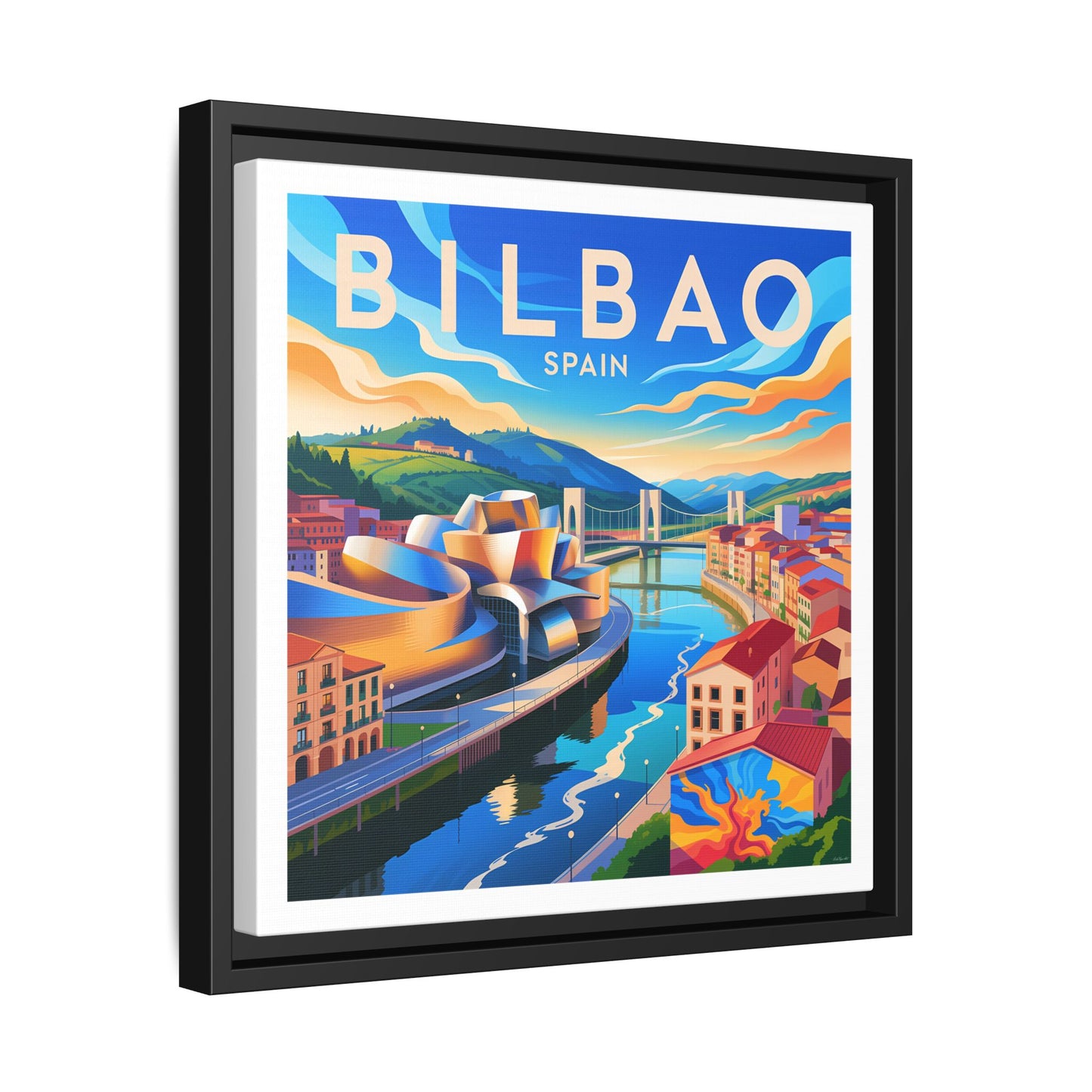Bilbao Spain travel art Matte Canvas Framed | Bilbao cityscape wall art
