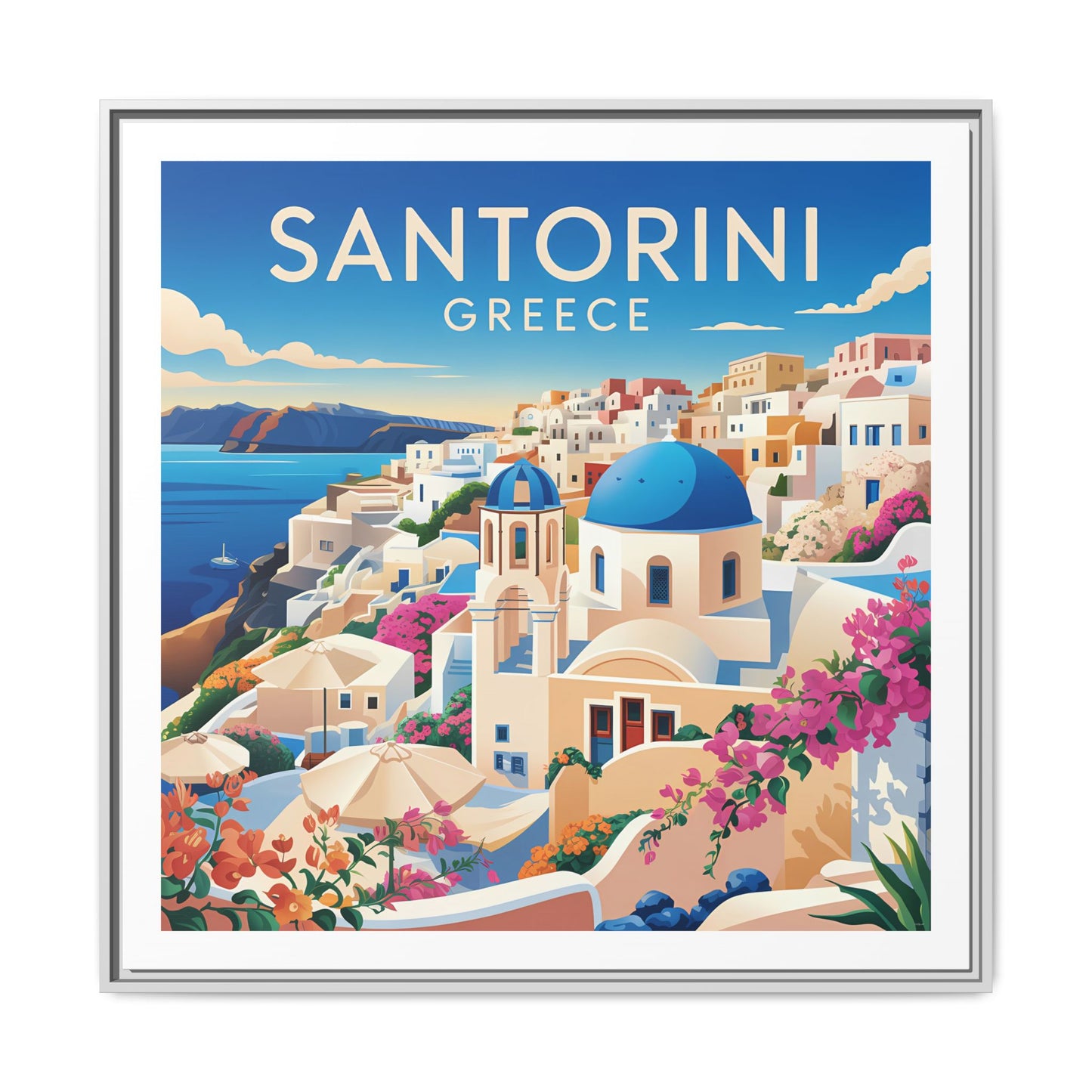 Santorini Greece Travel Art Matte Canvas Framed Wall Art