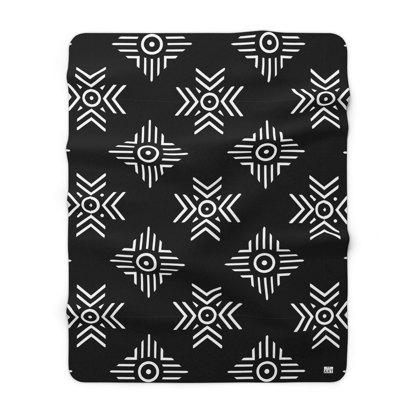 Black White Tribal Geometric Pattern Sherpa Blanket | Aztec Inspired Throw