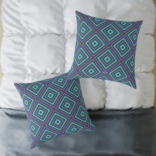 Teal & Purple Geometric Diamond Pattern Square Pillow | Modern Throw Pillow, Cozy Living Room, Stylish Bedroom Accent, Unique Gift Ideas