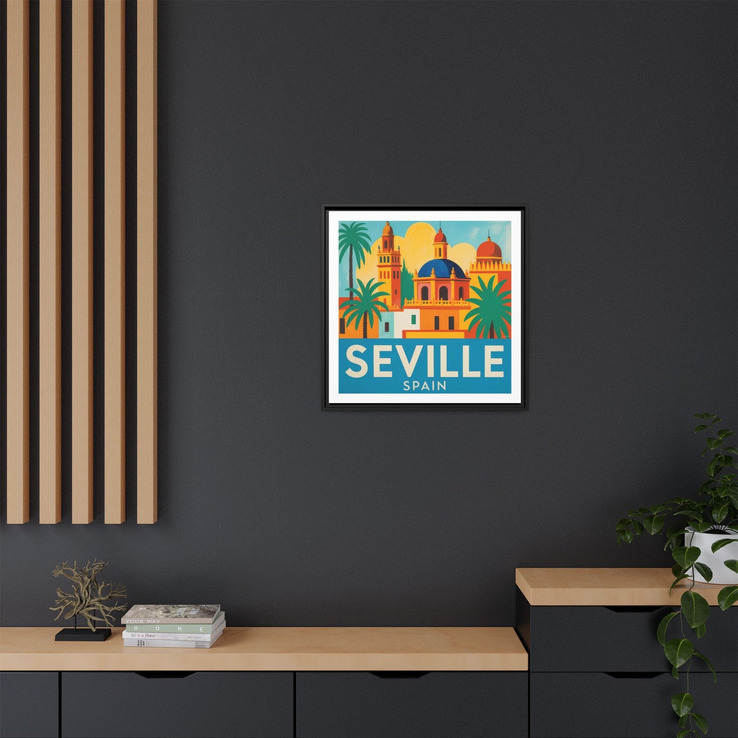 Seville Spain Vintage Travel Look Matte Canvas Wall Art Framed