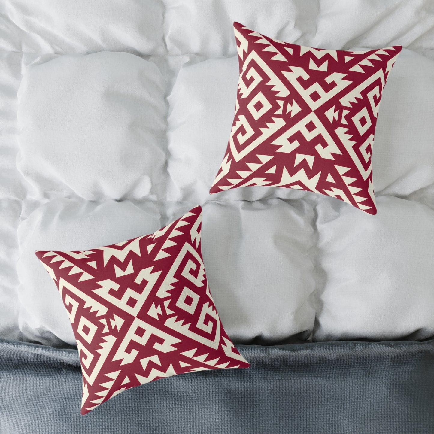 Burgundy Aztec Boho Geometric Pillow | Square Throw Pillow