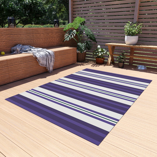 Purple White Stripe Pattern Outdoor/Indoor Rug | Coastal Patio Mat