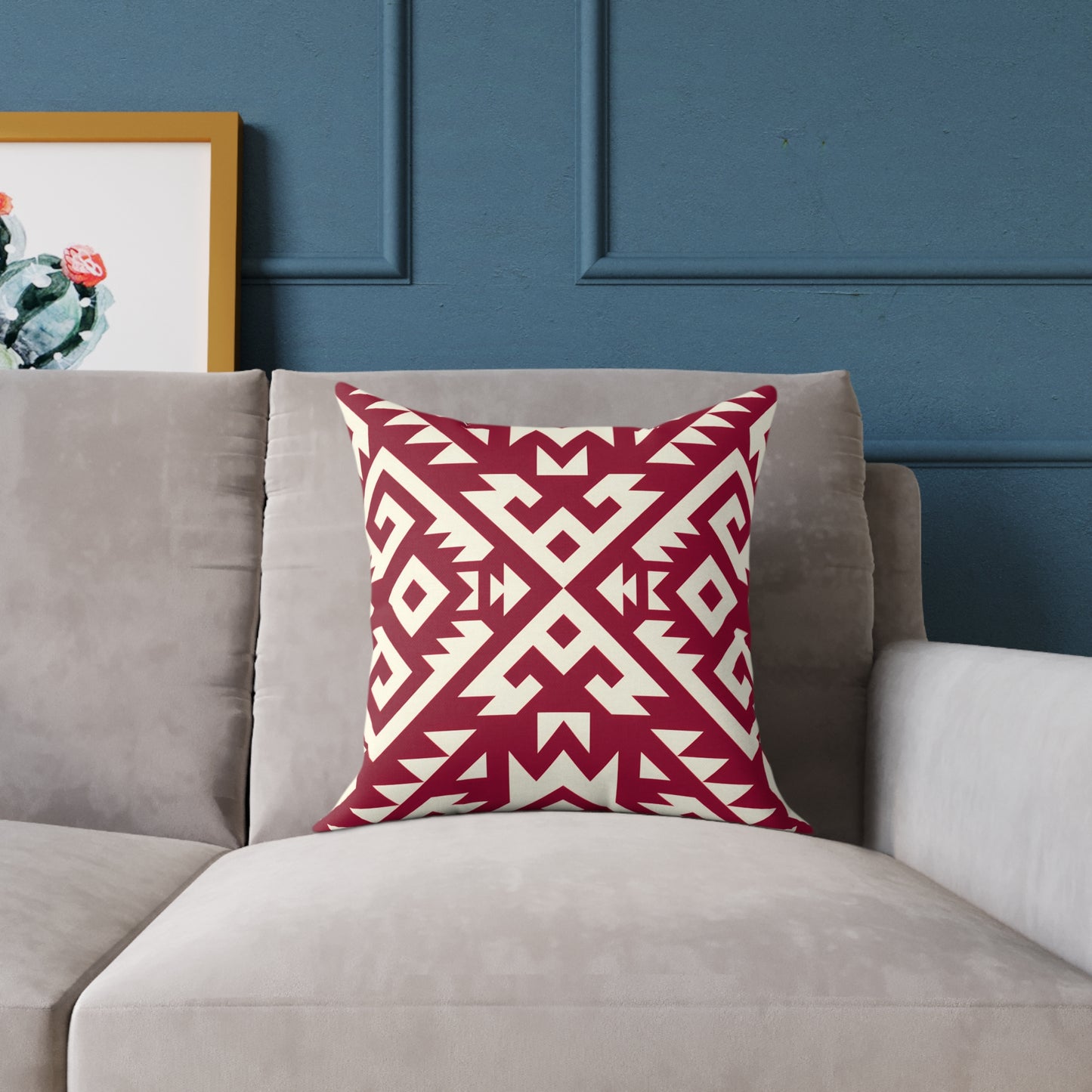 Burgundy Aztec Boho Geometric Pillow | Square Throw Pillow