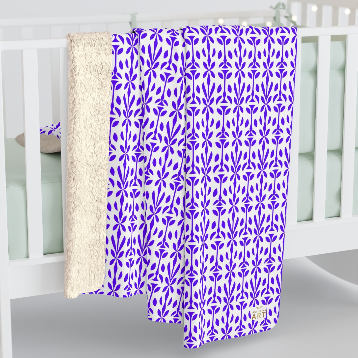 Purple Floral Tile Sherpa Blanket | Reversible Fleece Throw,  Perfect Gift for Home Decor, Living Room Throw, Soft Blanket for All
