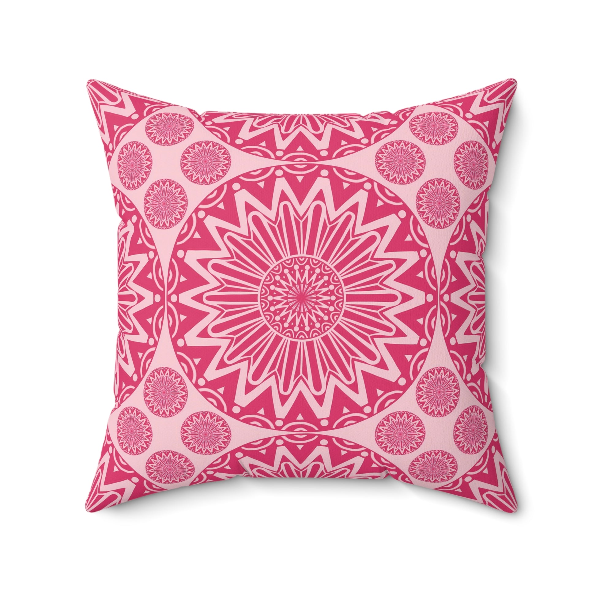 Vibrant Pink Mandala Pillow, Boho Decor Cushion, Home Throw Pillow, Gift for Her, Living Room Accent - LOLA VEGAS ART