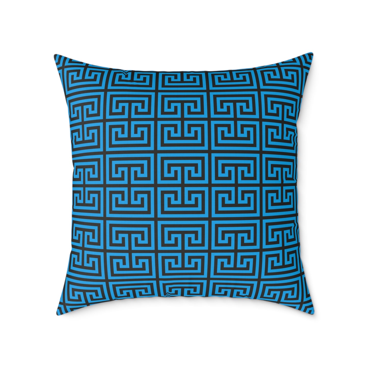 Nautical Greek Key Pattern Square Pillow | Blue Geometric Throw Pillow