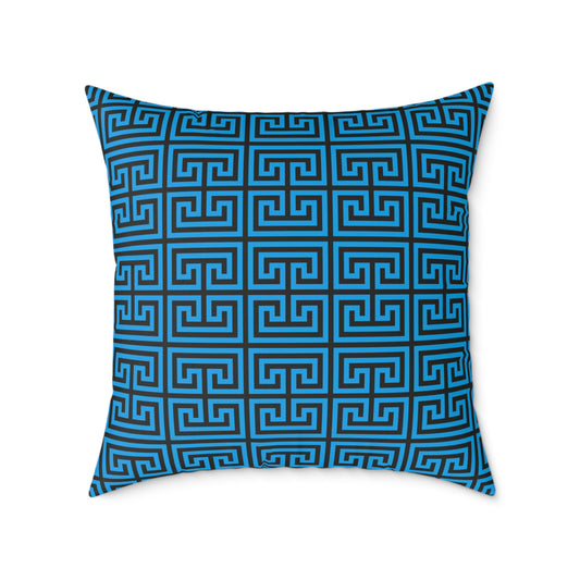 Nautical Greek Key Pattern Square Pillow | Blue Geometric Throw Pillow