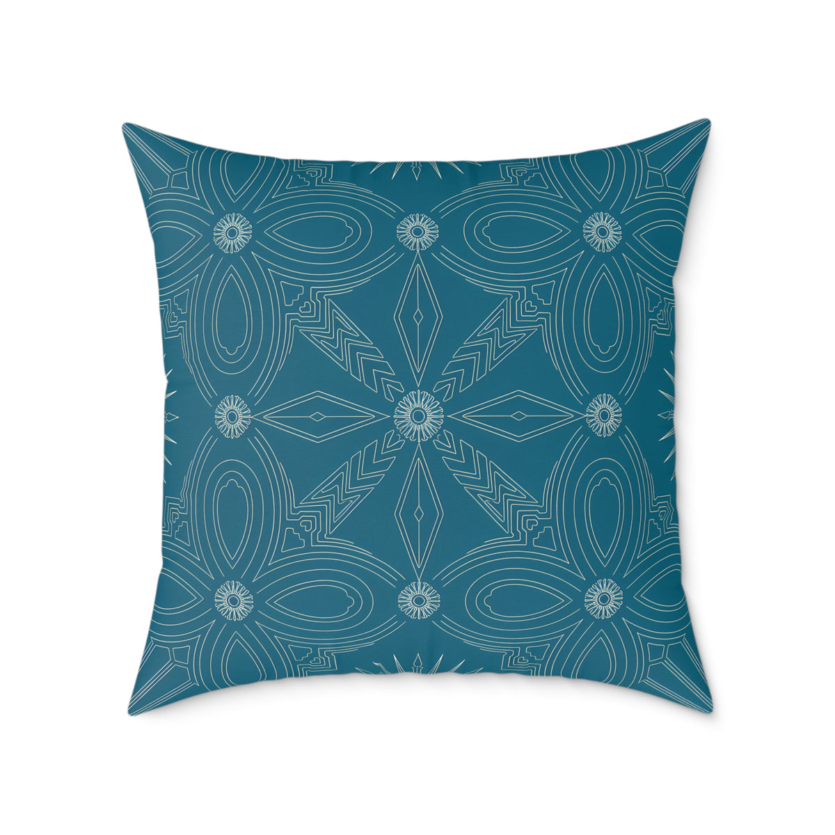 Cerulean Geometric Mandala Square Pillow | Boho Decorative Throw