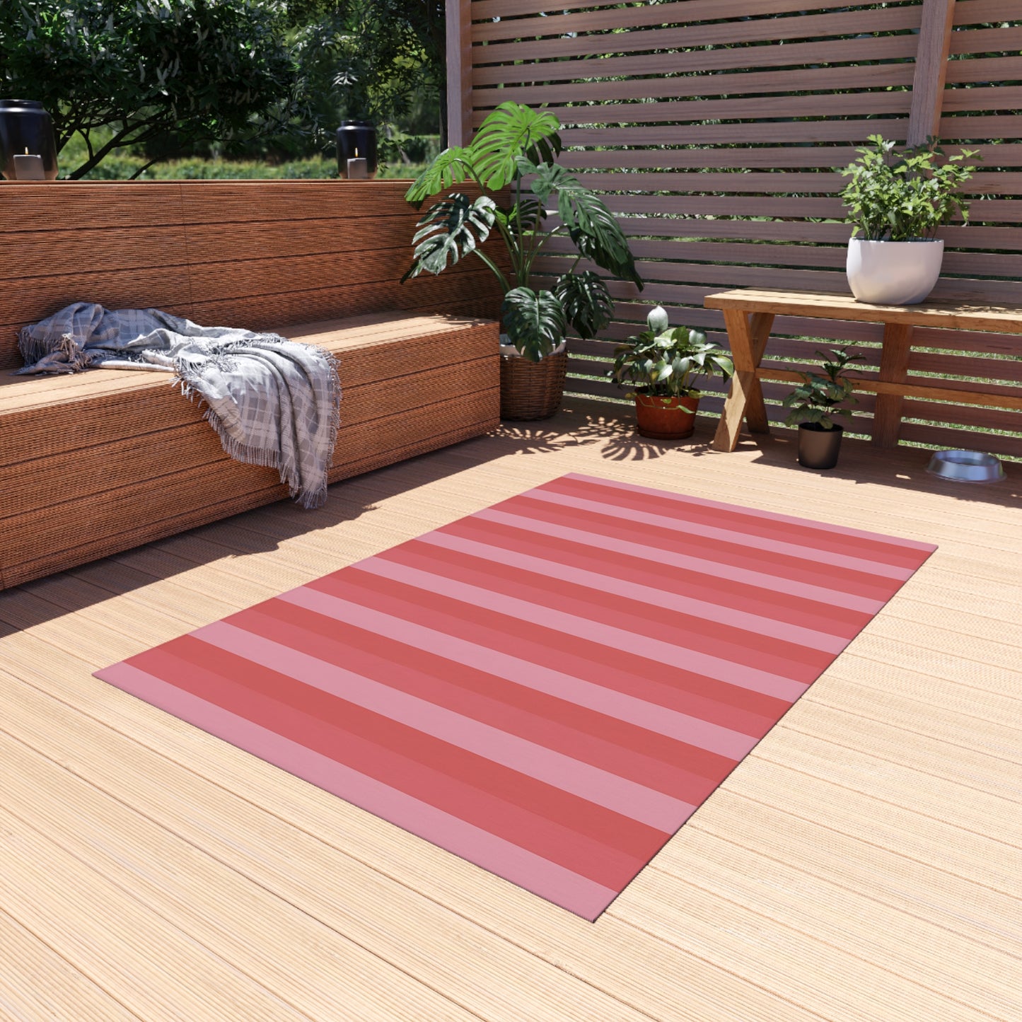 Shades Of Pink Stripe Outdoor/Indoor Rug | Patio Mat, Water-Resistant Striped Design