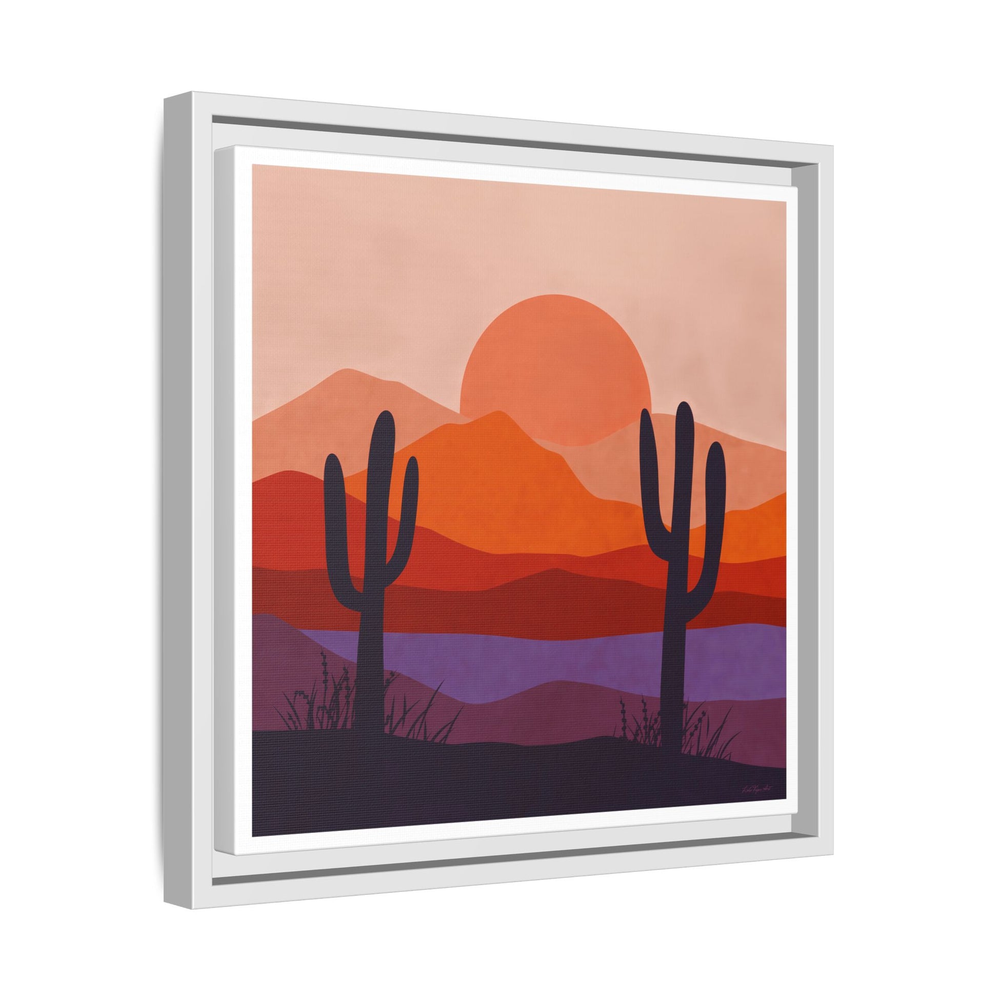 Desert Sunset Framed Canvas Art, Boho Home Decor, Nature Wall Art, Cactus Print, Warm Colorful Wall Decor, Housewarming Gift - LOLA VEGAS ART