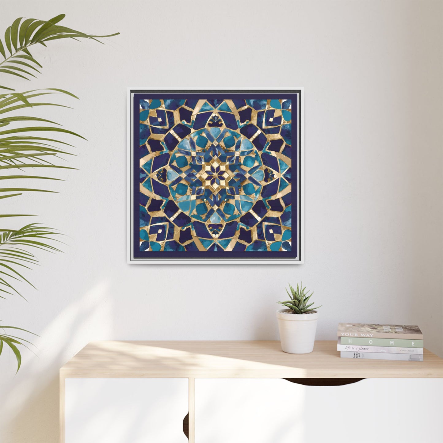 Framed Blue Moroccan Mosaic Wall Art — Matte Canvas Print