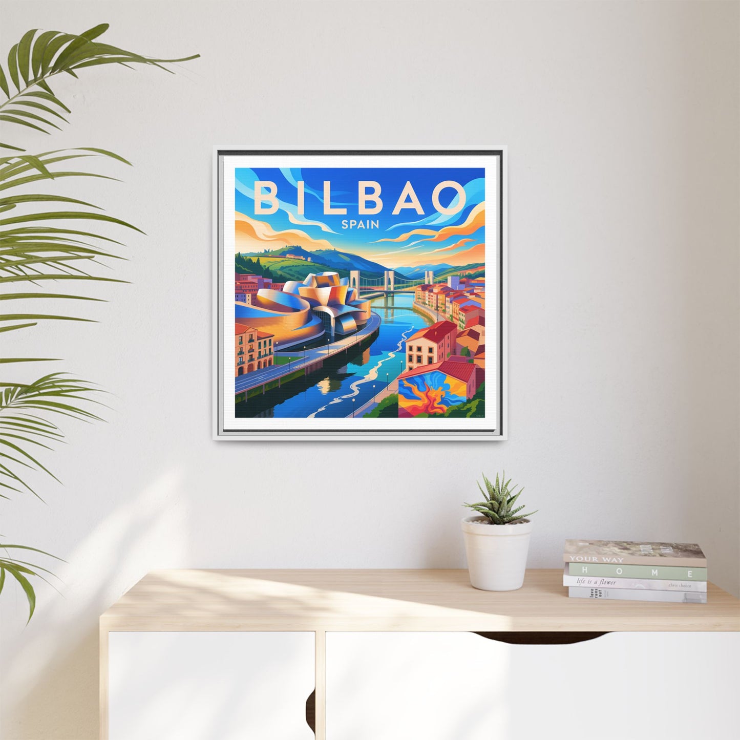 Bilbao Spain travel art Matte Canvas Framed | Bilbao cityscape wall art