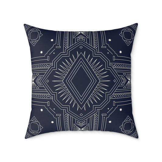 Navy Geometric Art Deco Mandala Square Pillow | Boho Decorative Throw Cushion