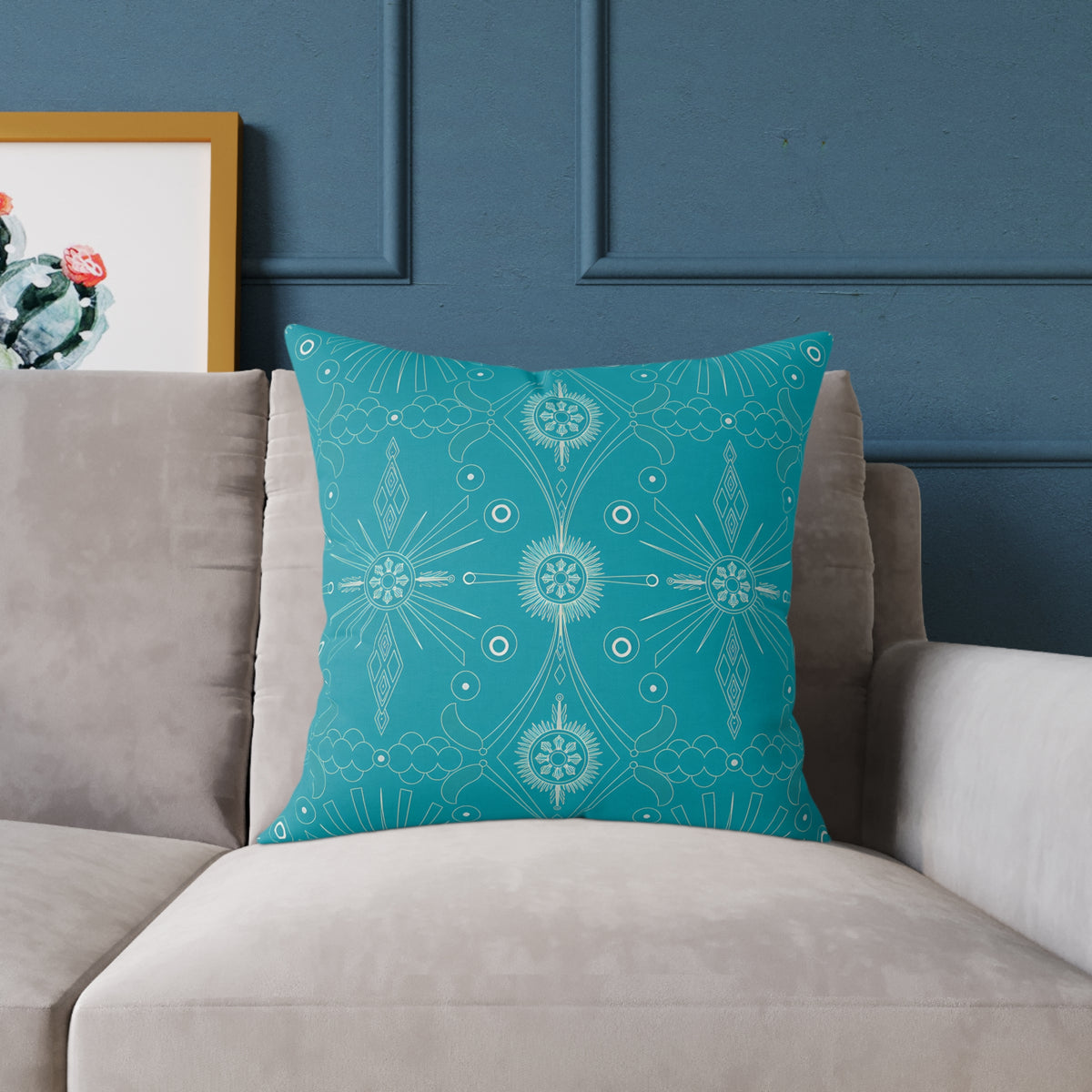 Turquoise Mandala Pattern Pillow | Square Poly Canvas Pillow