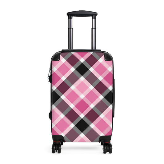 Stylish Plaid Suitcase for Travel, Luggage, Gift for Travelers, Vacation Essentials, Stylish Travel Gear, Pink and Black, Preppy Suitcase